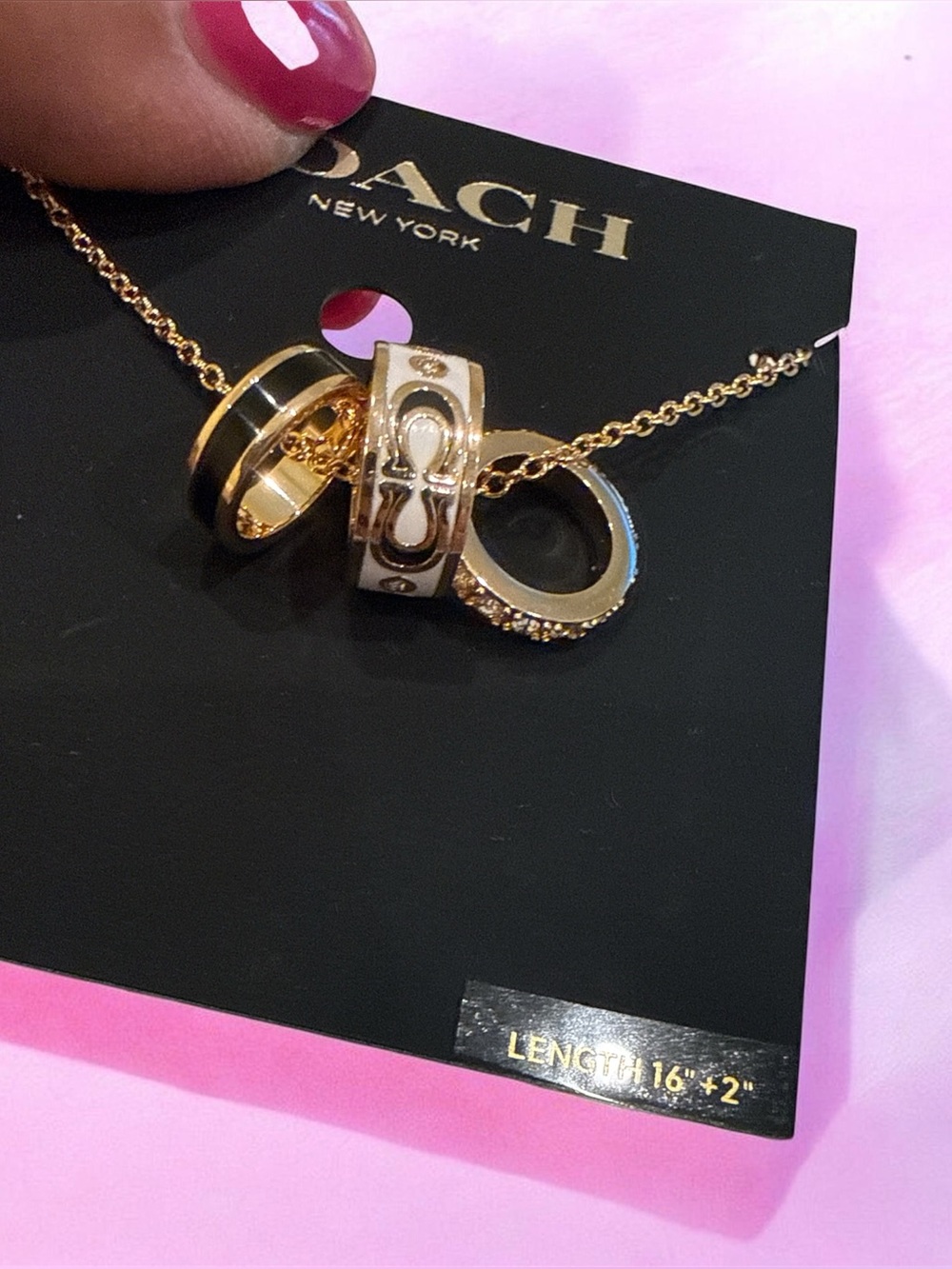 Coach signature enamel triple ring pendant necklace